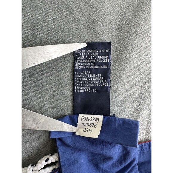 90s TOMMY HILFIGER Mens Medium Mesh Lined Red Blue Swim Trunks Shorts Colorblock - Picture 8 of 14